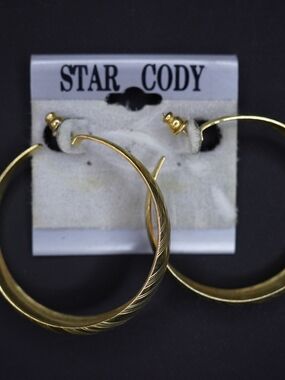 Star Cody Gold Tone Hoop Earrings Large Textured Hoop Earrings Fashion Jewelry